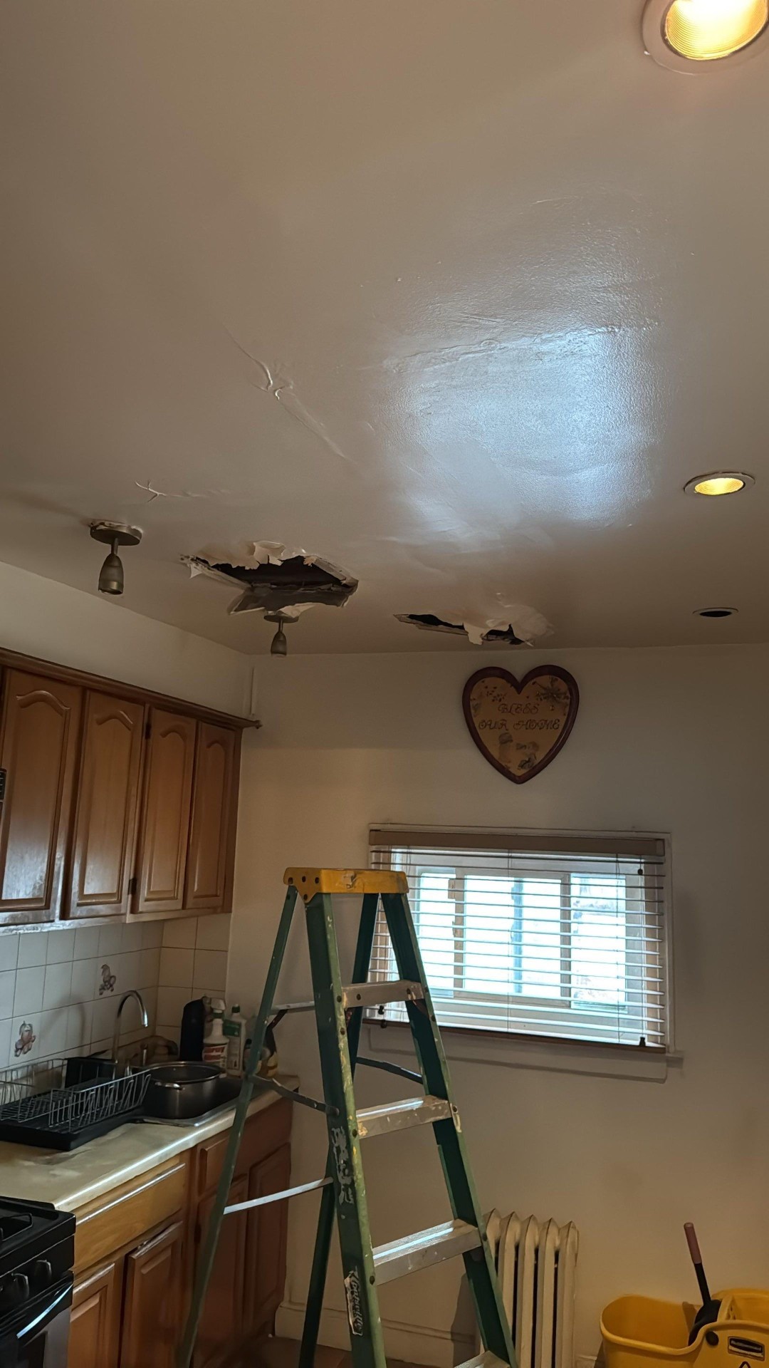 Water-damaged kitchen ceiling