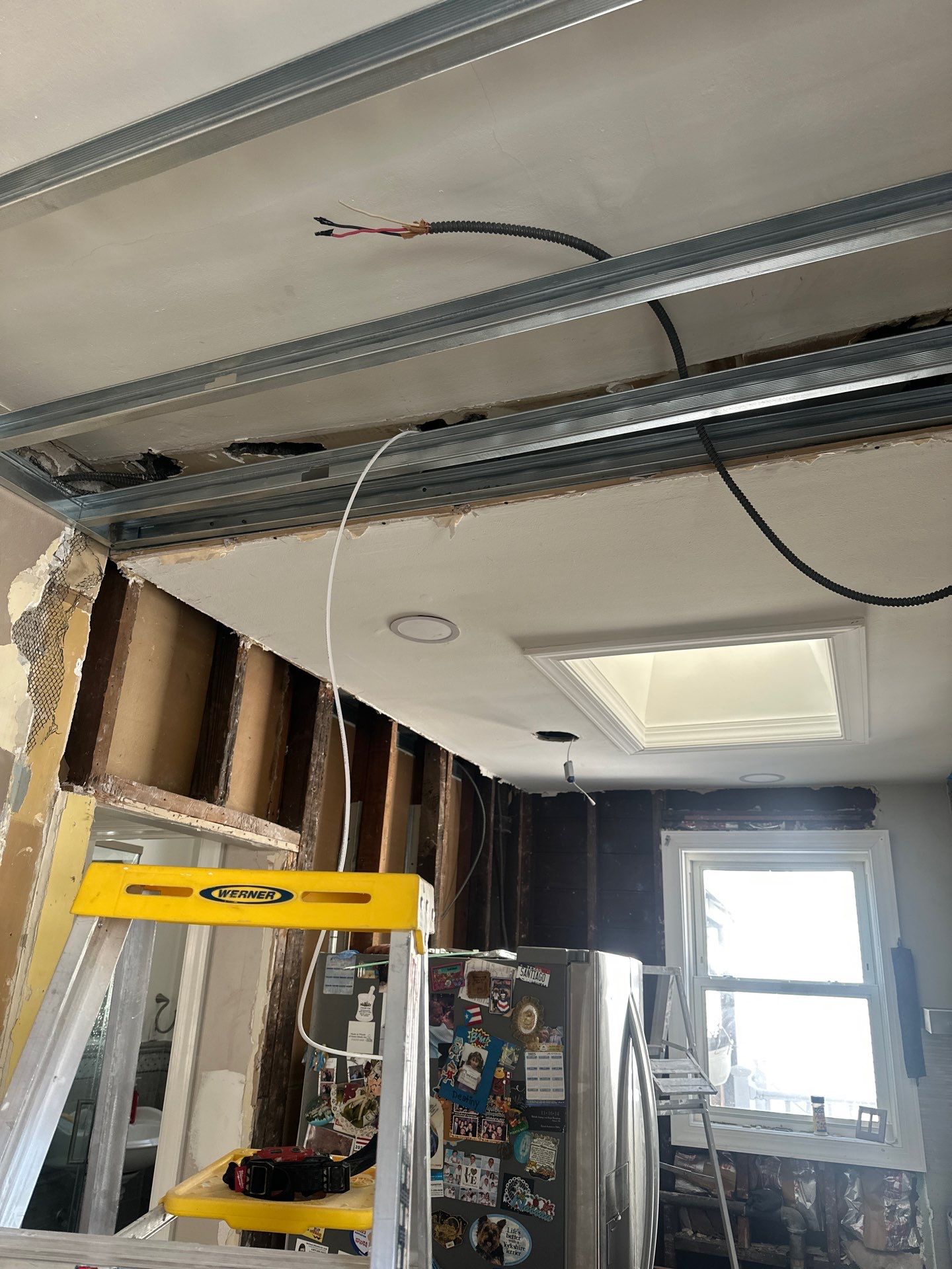 New metal ceiling framing installed