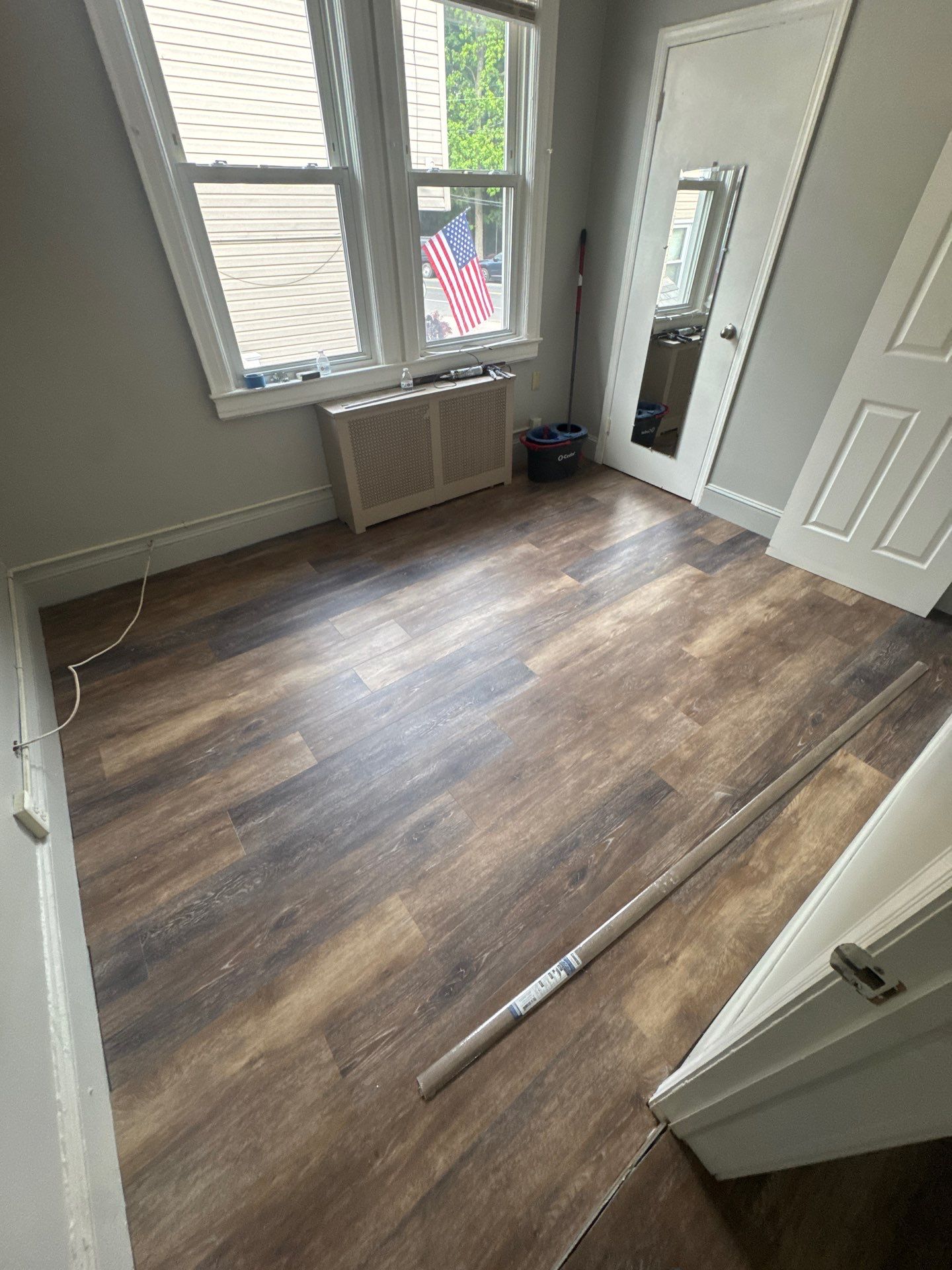 New luxury vinyl plank flooring installed in bedroom